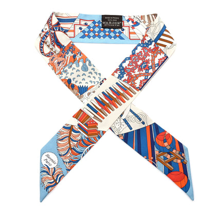 Hermes Silk De l'Ombrelle Aux Duels Twilly Bleu Potiron Creme 1 of 3