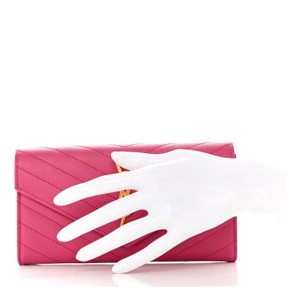 Saint Laurent Grain De Poudre Matelasse Chevron Monogram Flap Wallet Fuxia 2 of 8