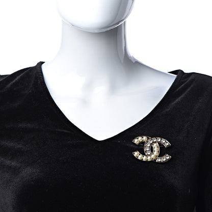 Chanel Pearl Crystal CC Brooch Gold Pearly White 2 of 6