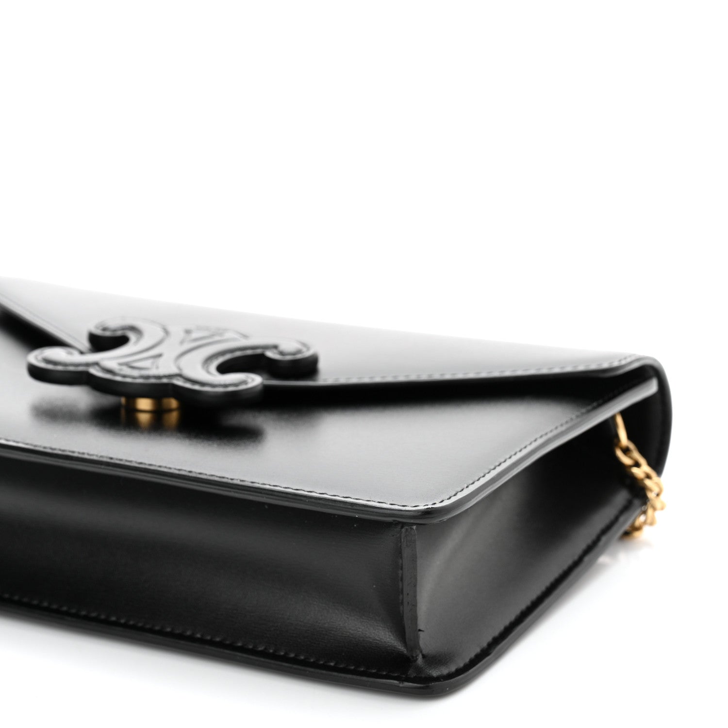 Celine Shiny Calfskin Cuir Triomphe Wallet on Chain Black 10 of 10