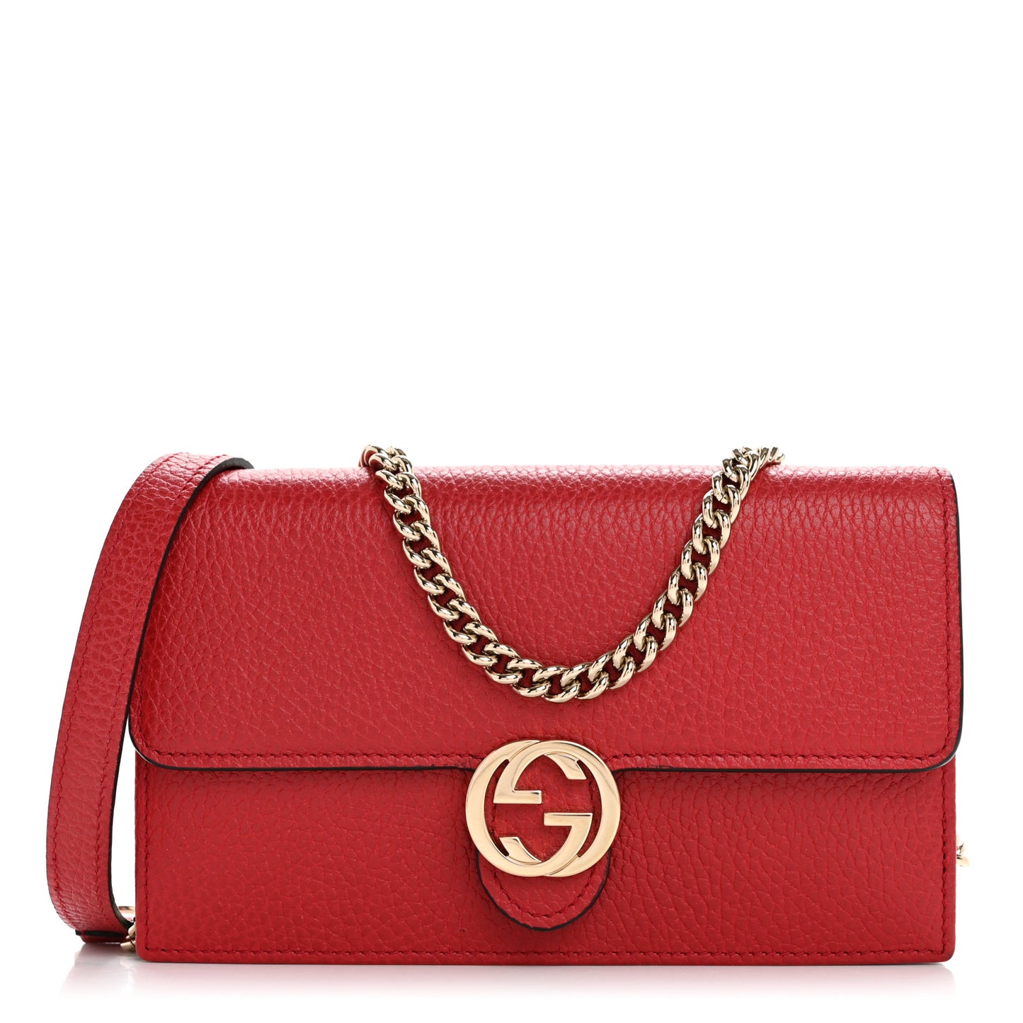Dollar Calfskin Interlocking G Chain Wallet Red