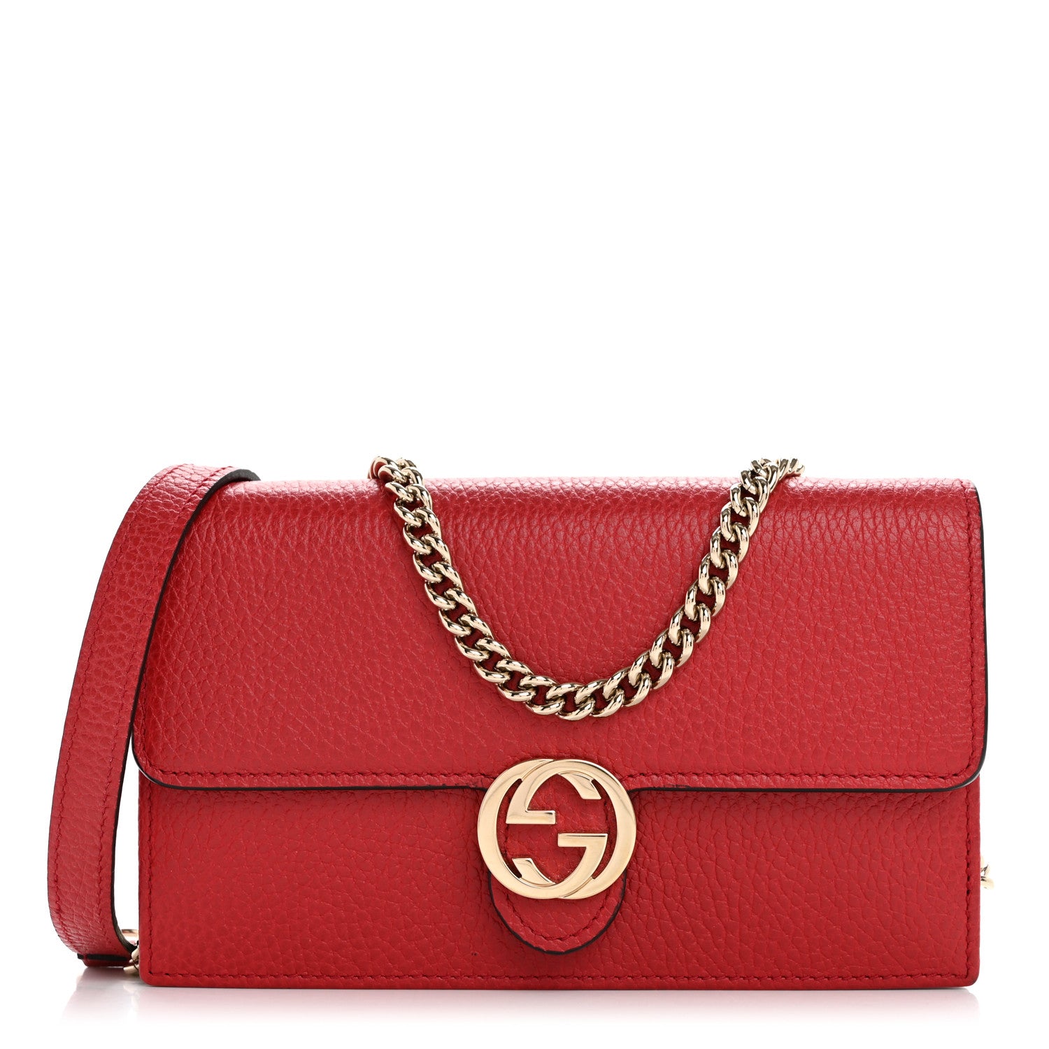 Gucci Dollar Calfskin Interlocking G Chain Wallet Red 1 of 13