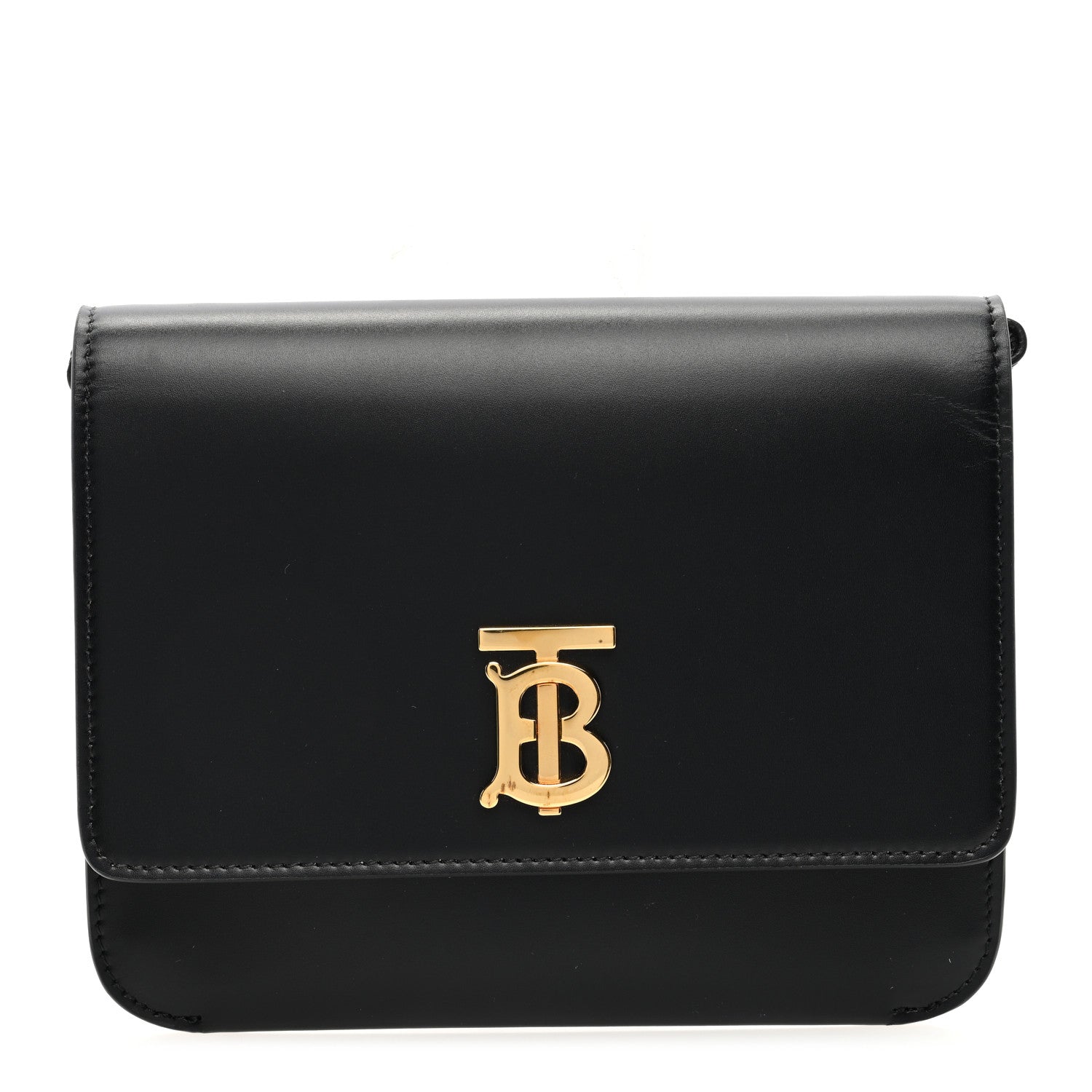 Burberry Calfskin Monogram TB Mini Flat Crossbody Bag Black 1 of 6