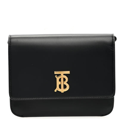 Burberry Calfskin Monogram TB Mini Flat Crossbody Bag Black 1 of 6