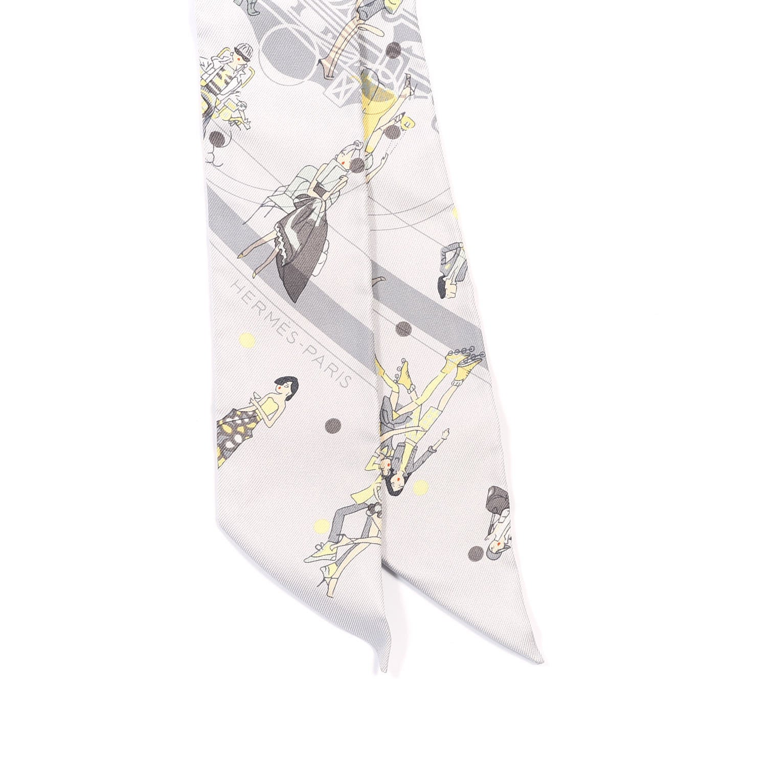 Hermes Silk Ex-Libris Les Parisie Twilly Gris Perle Jaune Soufre 2 of 4