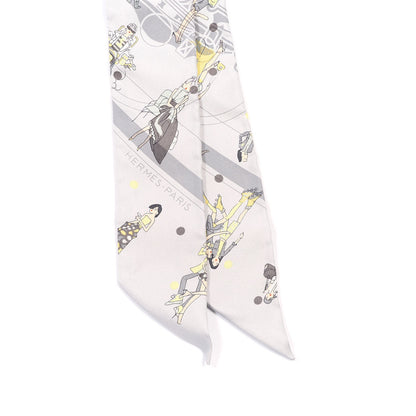 Hermes Silk Ex-Libris Les Parisie Twilly Gris Perle Jaune Soufre 2 of 4