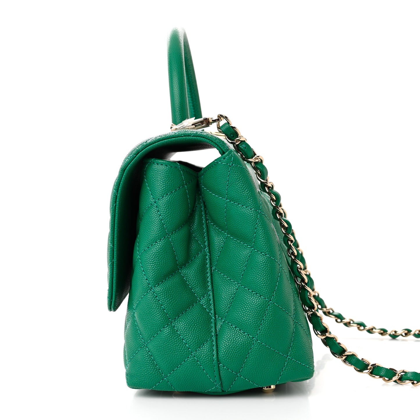 Caviar Quilted Small Coco Handle Flap Green
