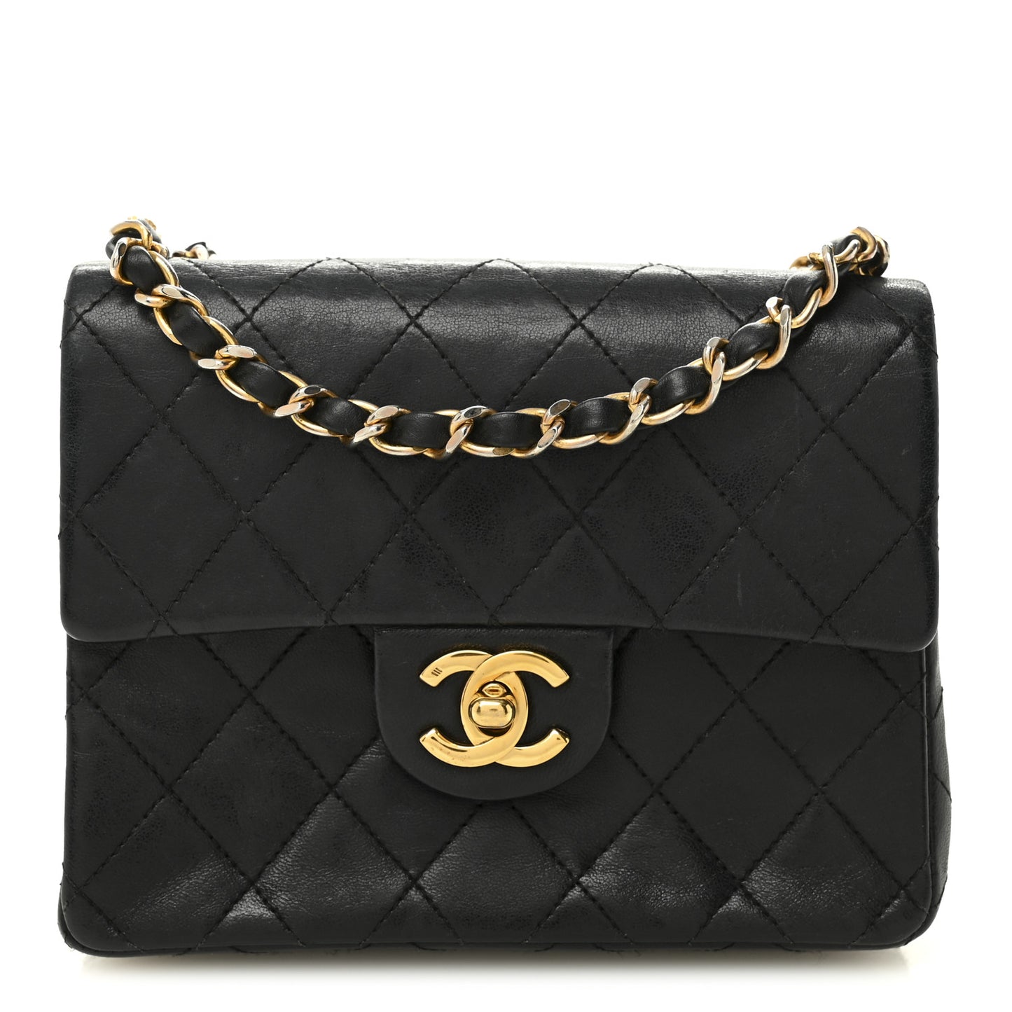 Lambskin Quilted Mini Square Flap Bag Black