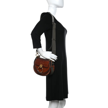 Chloe Calfskin Crocodile Embossed Small Tess Bag Chestnut 3 of 14