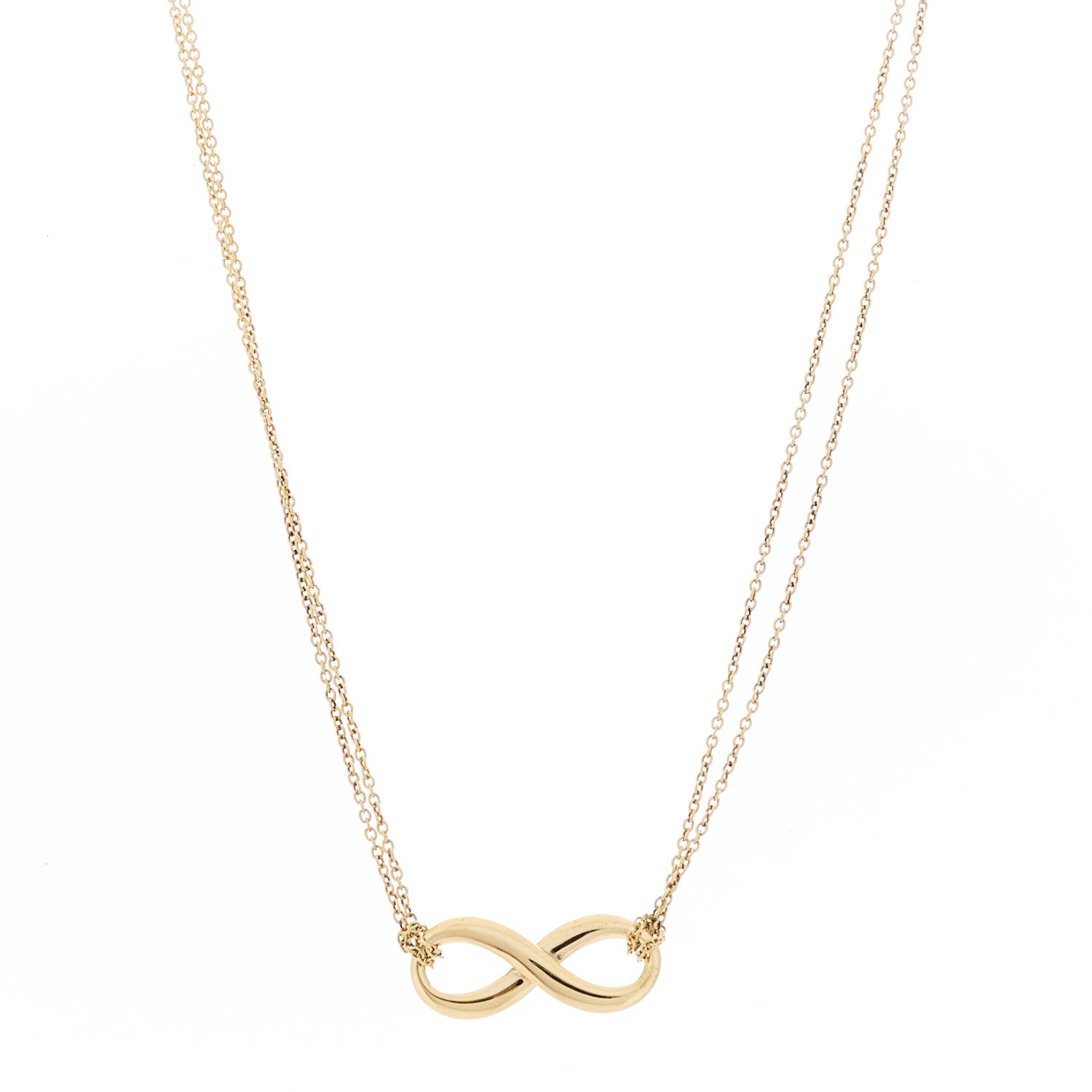 Tiffany 18K Yellow Gold Infinity Double Chain Pendant Necklace 1 of 6