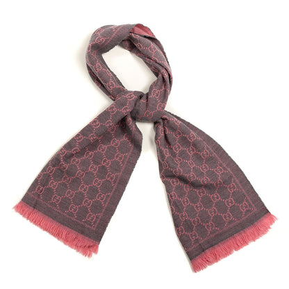 Gucci Wool Jacquard GG Monogram Sten Fringe Scarf Graphite Pink 1 of 3