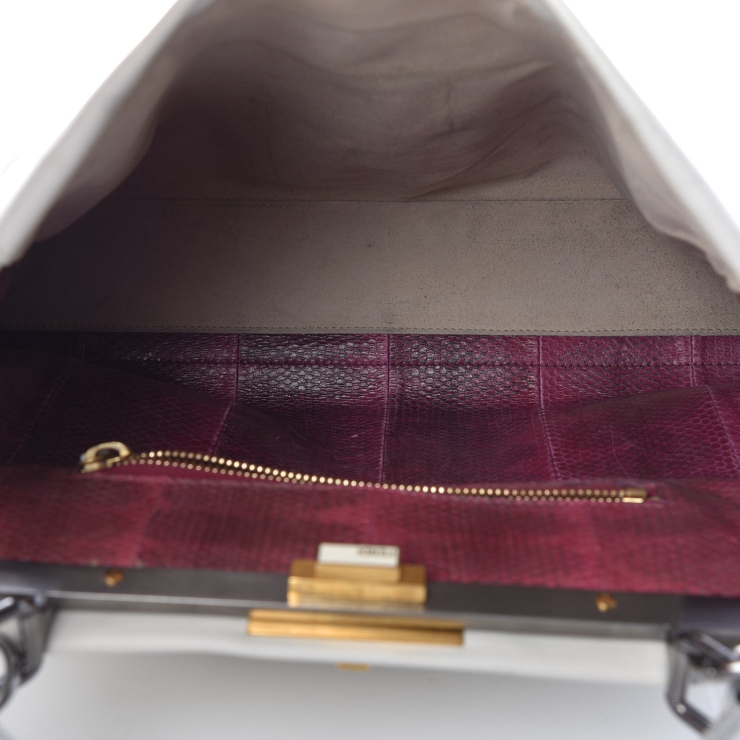 Fendi Goatskin Watersnake Large Peekaboo Iconic Satchel White 7 of 26
