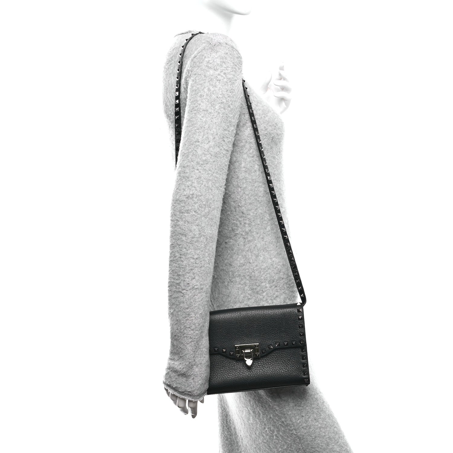 Valentino Garavani Pebbled Calfskin Monochrome Medium Rockstud Flip Lock Crossbody Bag Black 2 of 10