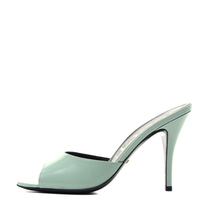 Gucci Polished Calfskin Scarlet Mid Heel Slide Sandals 39 Aqua Green 1 of 13