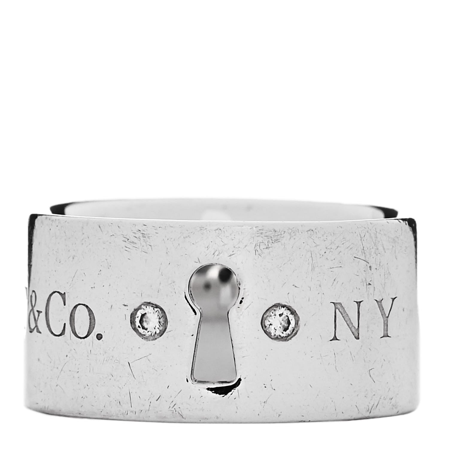 Tiffany Sterling Silver Diamond Wide Locks Band Ring 49 5 1 of 4