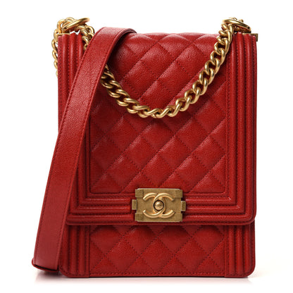 Chanel Caviar Quilted North South Boy Flap Red 1 of 11