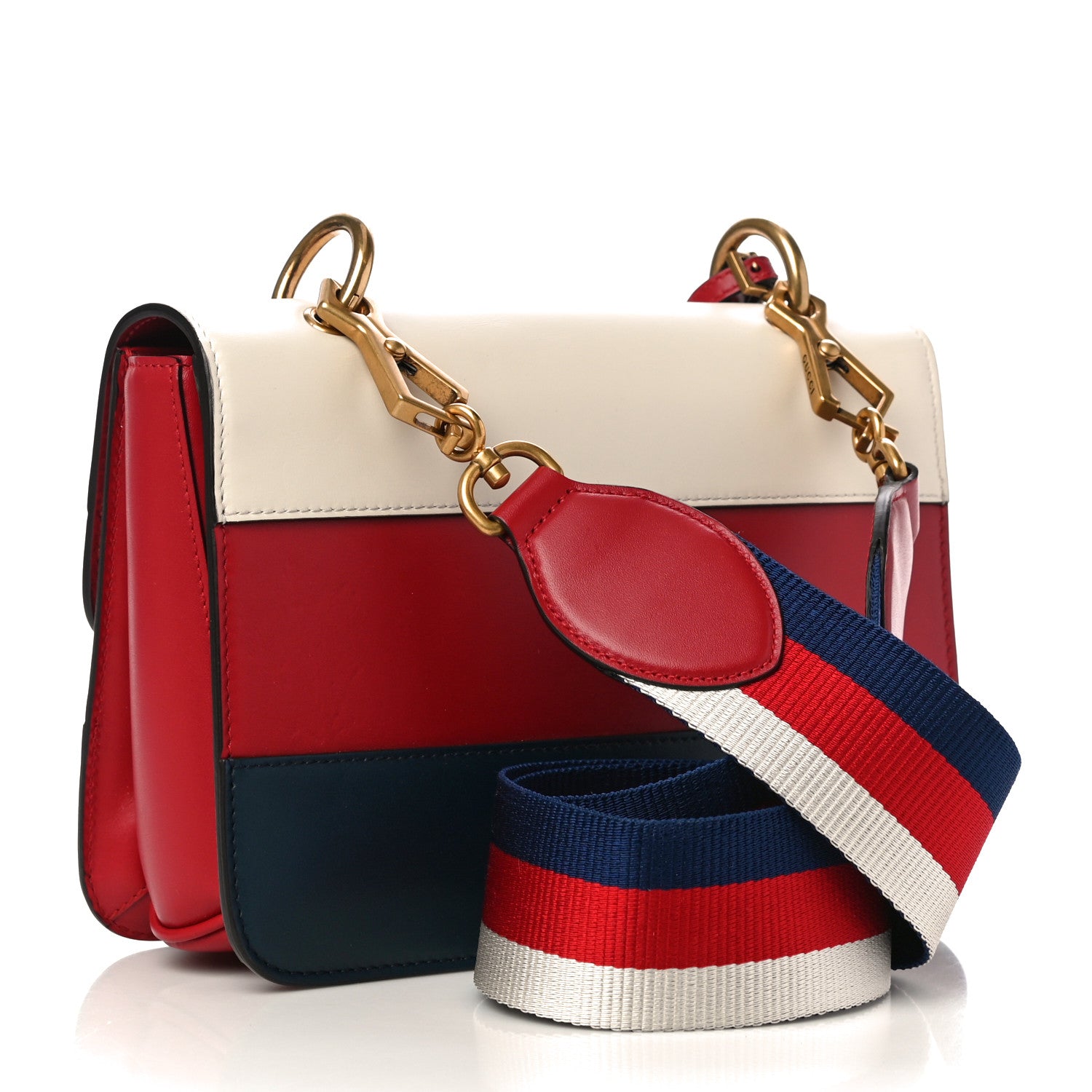 Gucci Calfskin Sylvie Web Queen Margaret Shoulder Bag Blue Agata Hibiscus Red Mystic White 3 of 10