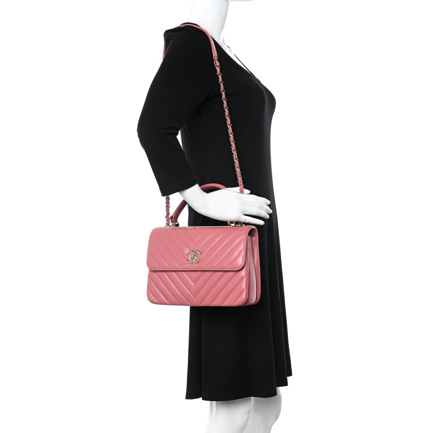 Lambskin Chevron Quilted Small Trendy CC Dual Handle Flap Bag Rosewood