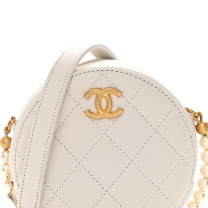 Chanel Calfskin Quilted Pearl Round Clutch With Chain White 8 of 11