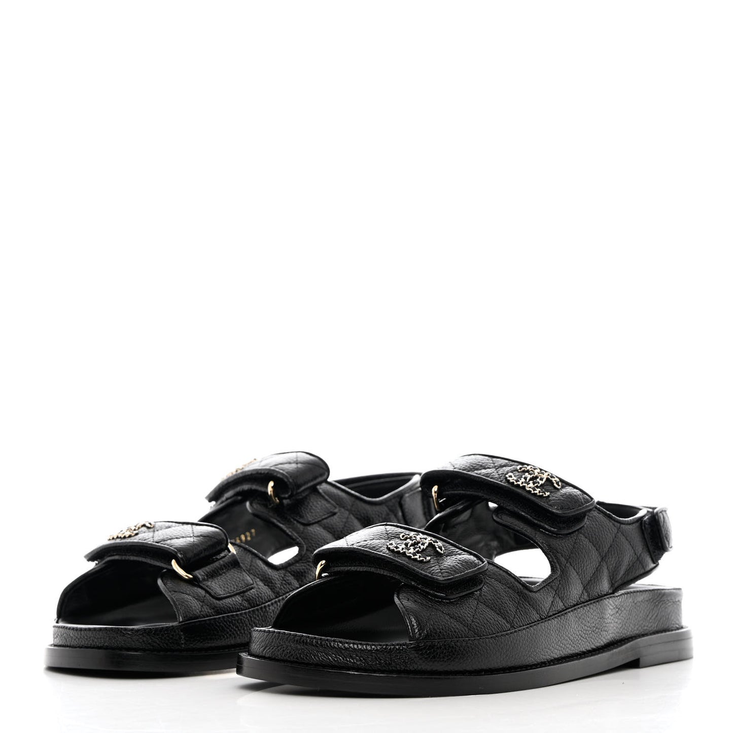 Grained Calfskin Velcro Dad Sandals 38 Black