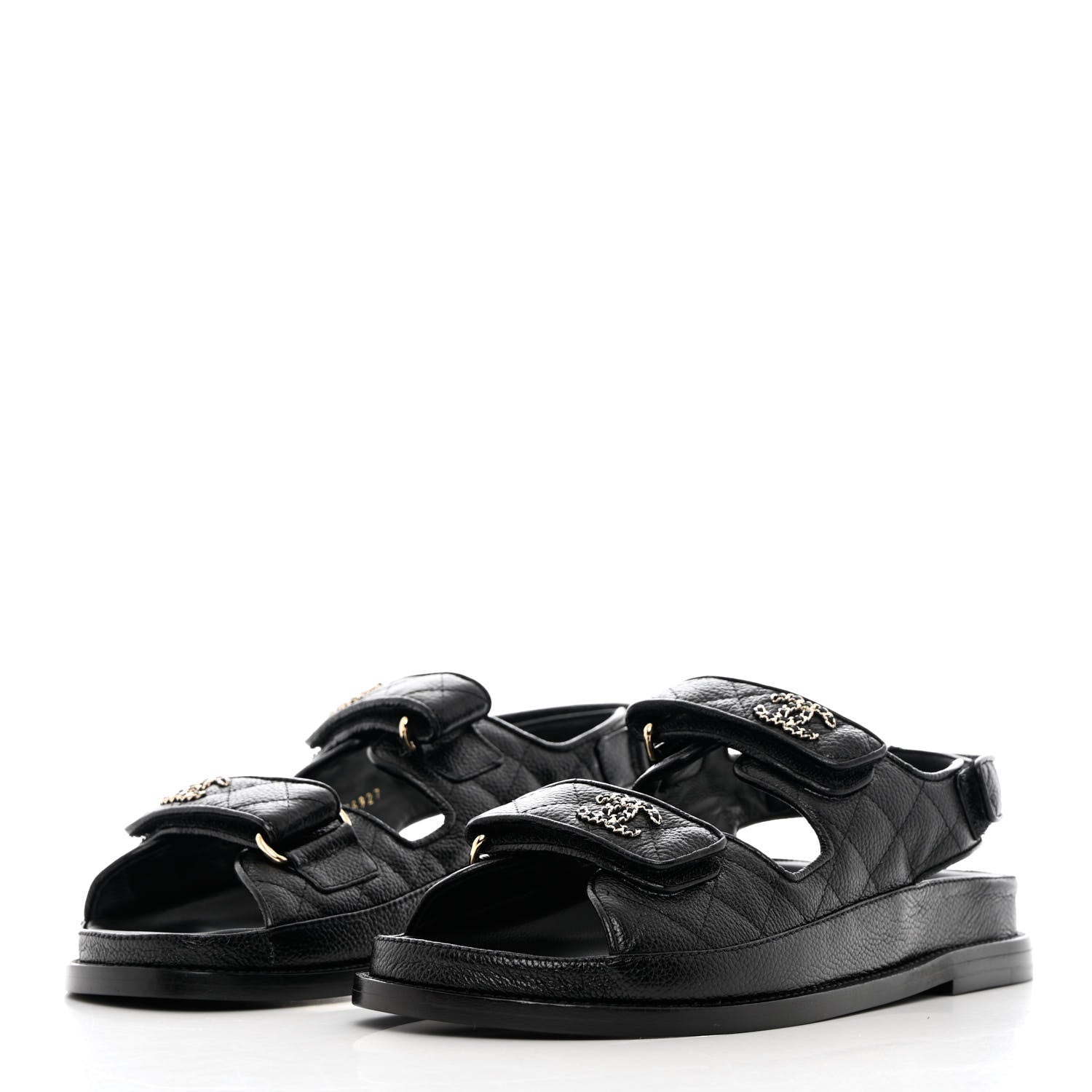 Chanel Grained Calfskin Velcro Dad Sandals 38 Black 3 of 10