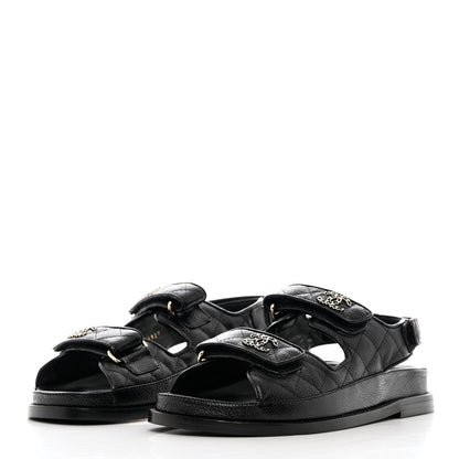 Chanel Grained Calfskin Velcro Dad Sandals 38 Black 3 of 10