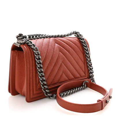 Chanel Metallic Caviar Chevron Quilted Medium Boy Flap Orange 3 of 11