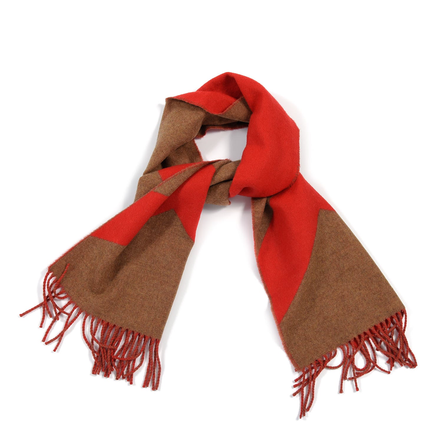 Hermes Cashmere Casaque Chevron Muffler Rouge Vif Noisette 1 of 4