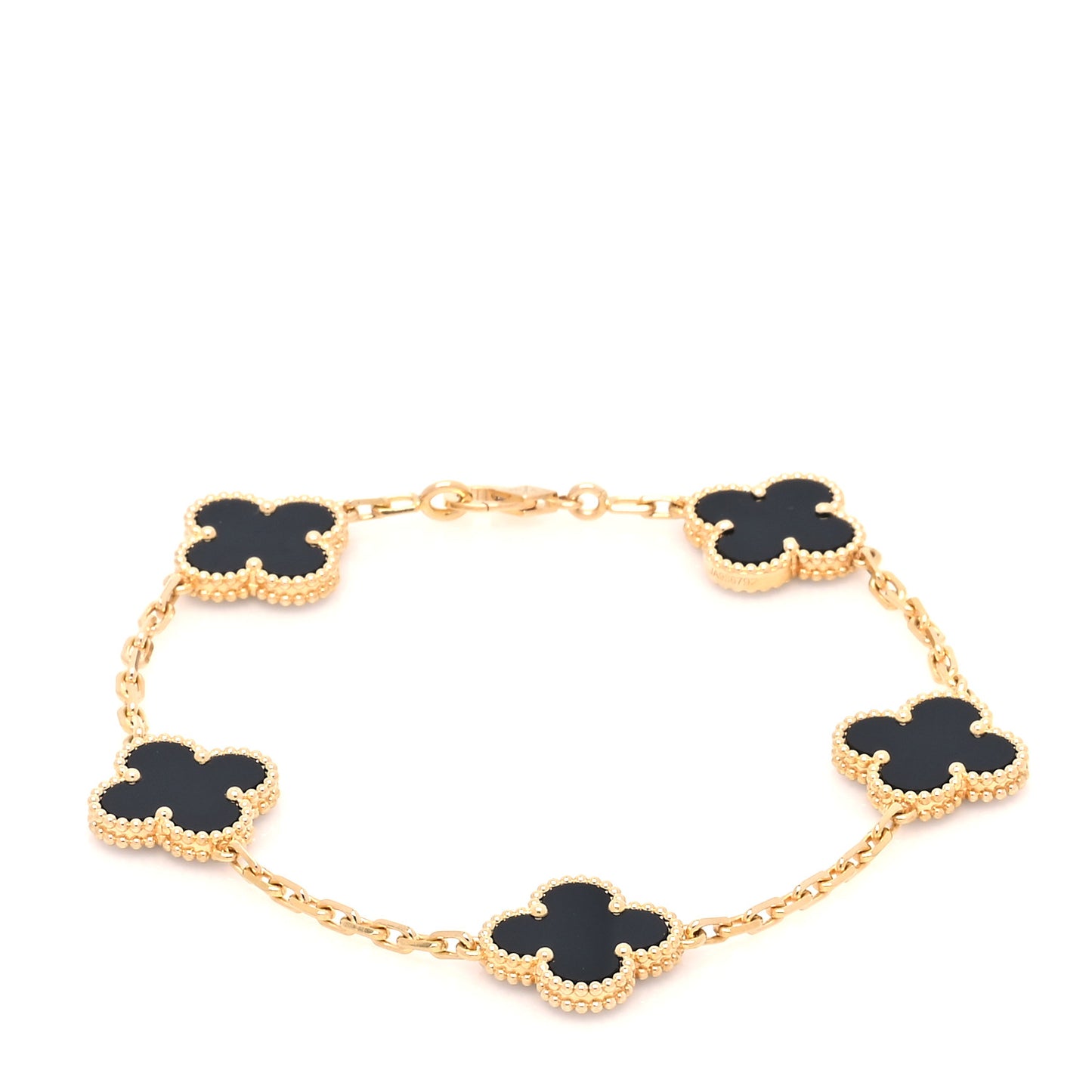 18K Yellow Gold Black Onyx 5 Motifs Vintage Alhambra Bracelet