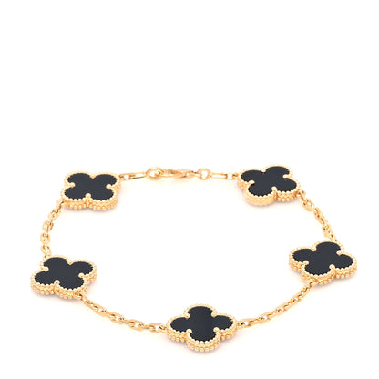 Van Cleef & Arpels 18K Yellow Gold Black Onyx 5 Motifs Vintage Alhambra Bracelet 1 of 5