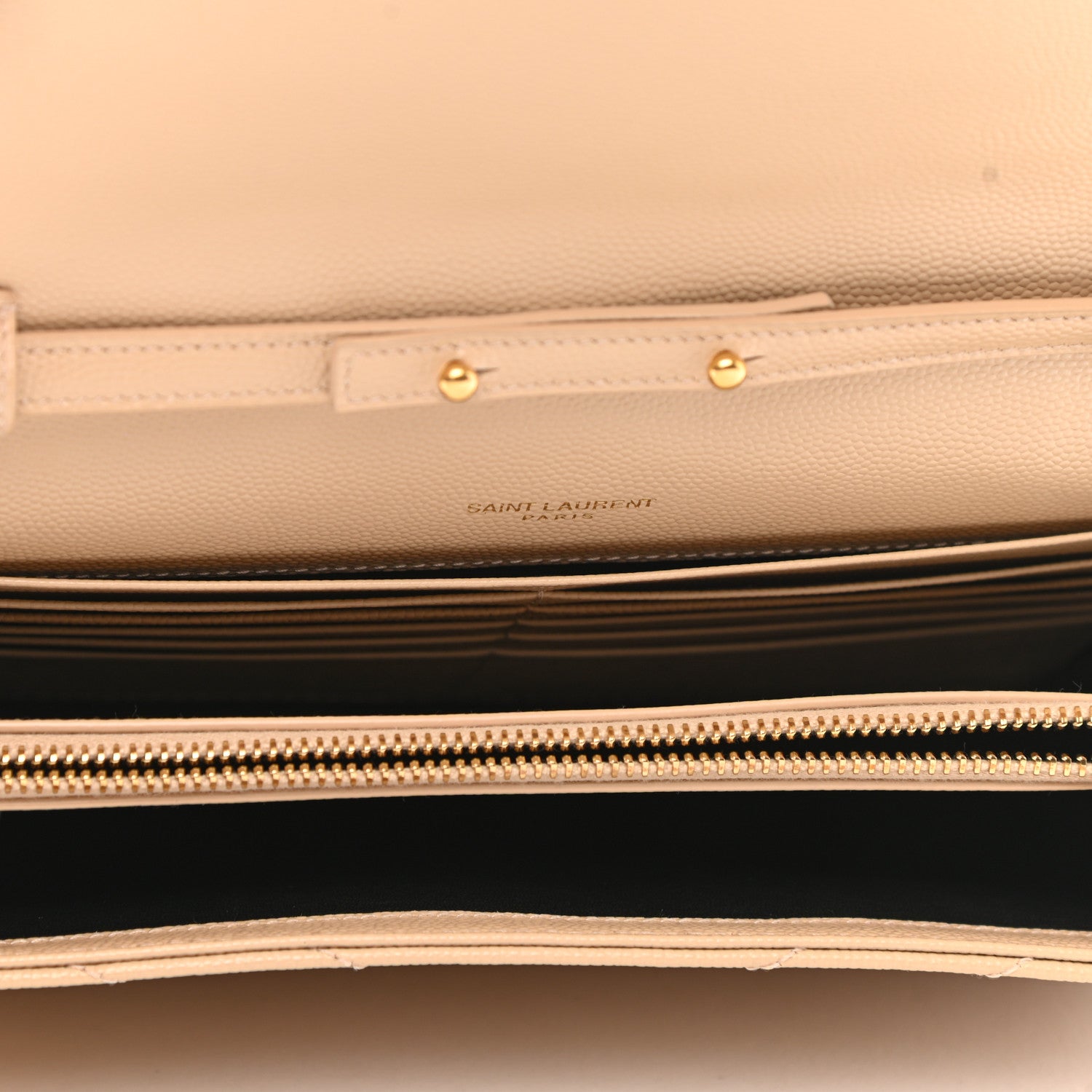 Saint Laurent Grain De Poudre Matelasse Chevron Monogram Chain Wallet Dark Beige 5 of 10