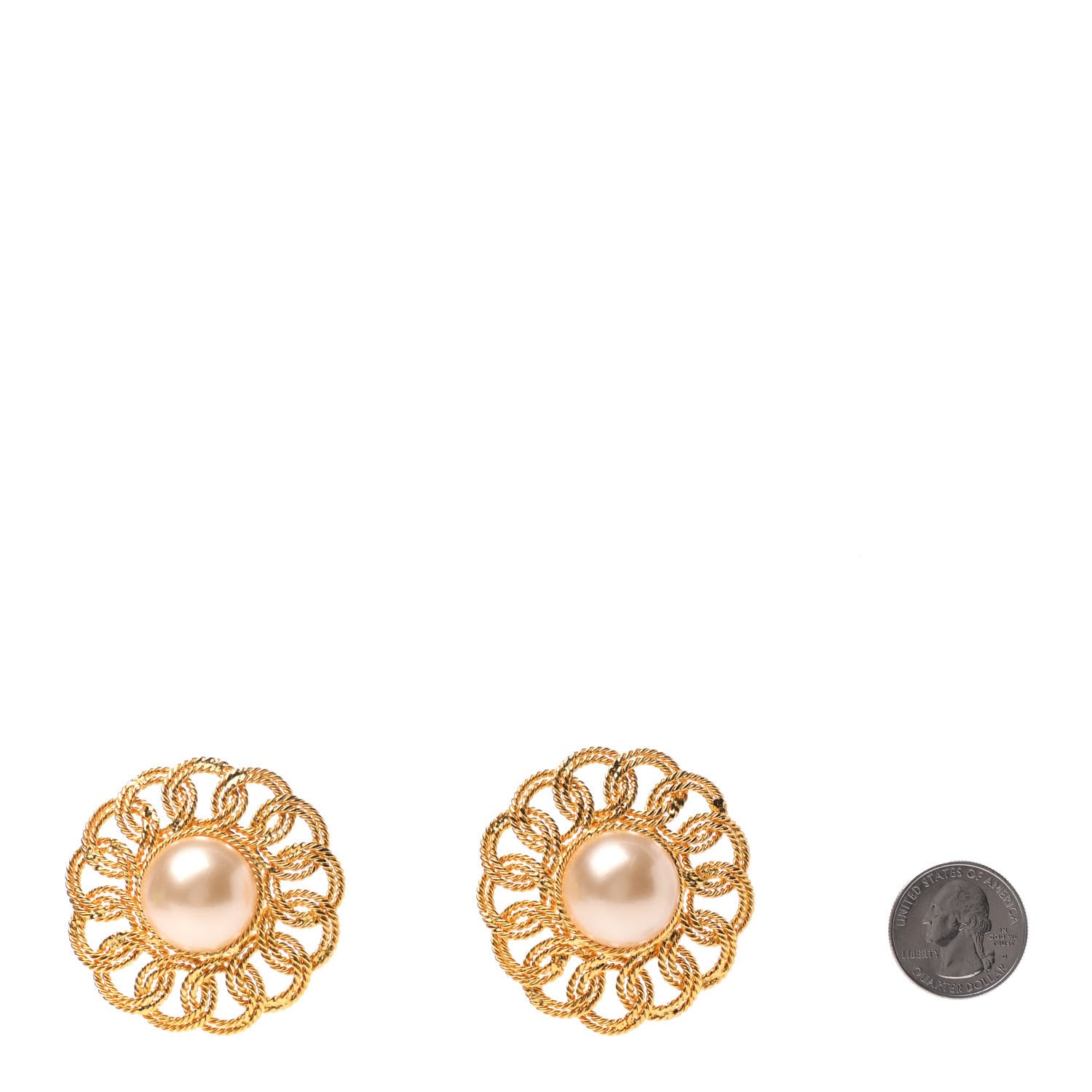 Chanel Pearl Round Clip On Earrings Gold 2 of 4