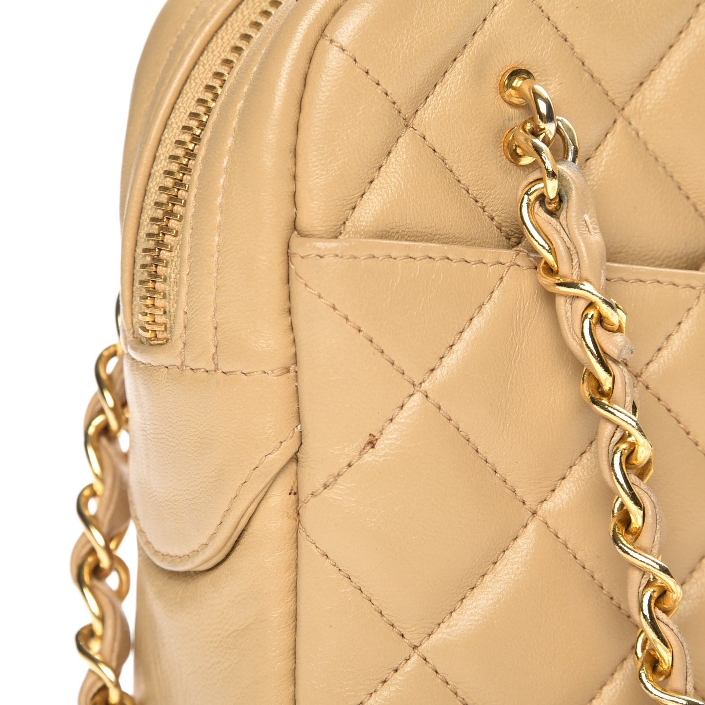 Lambskin Quilted Camera Case Beige