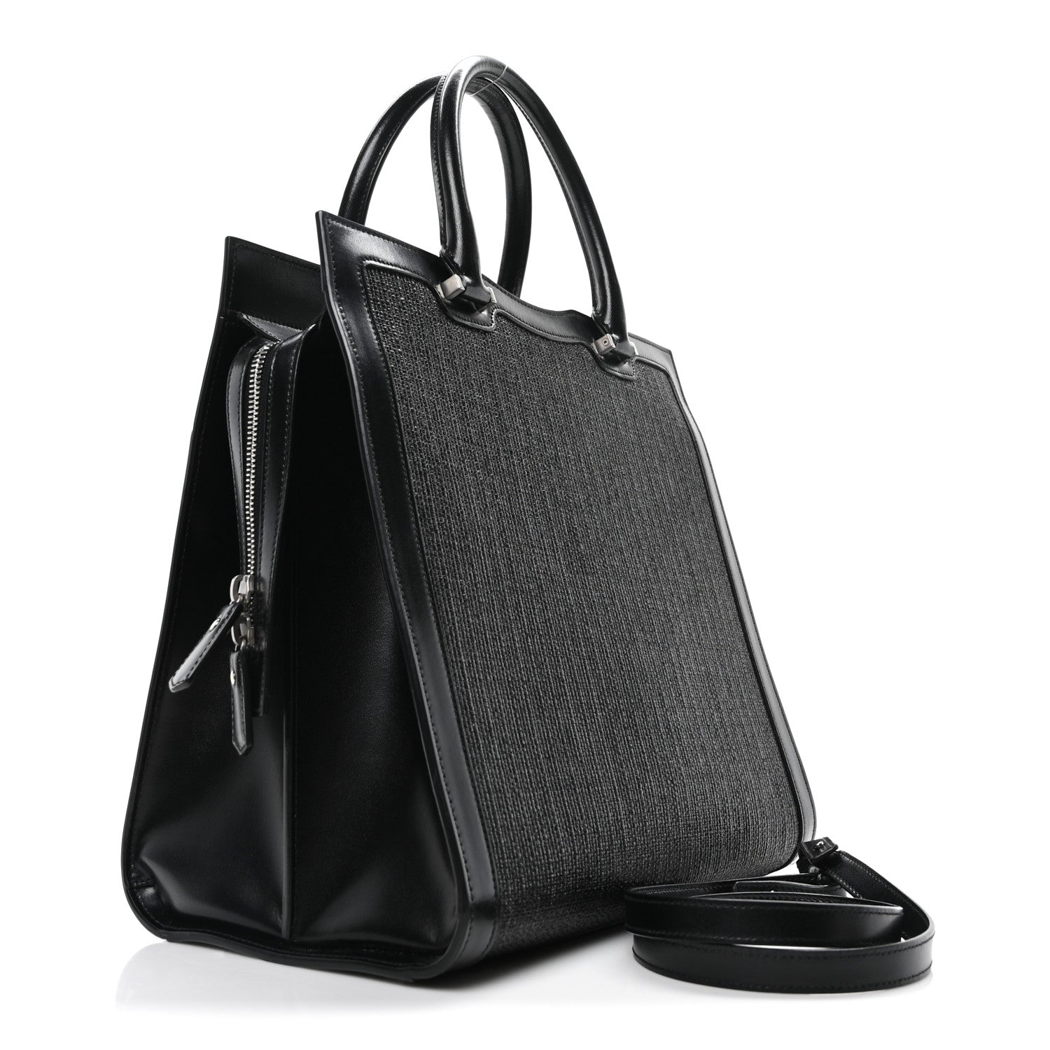 Saint Laurent Raffia Shiny Calfskin Large Uptown Tote Black 3 of 10
