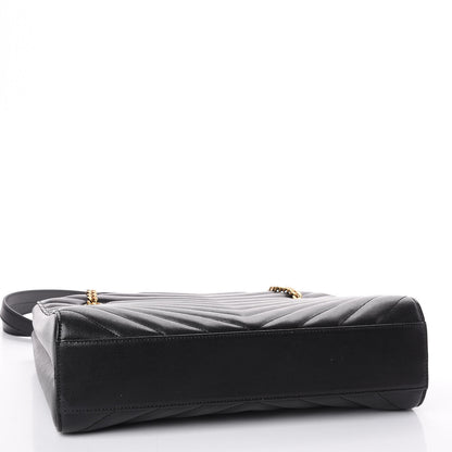 Saint Laurent Grain De Poudre Matelasse Chevron Medium Tribeca Shopping Bag Black 3 of 12