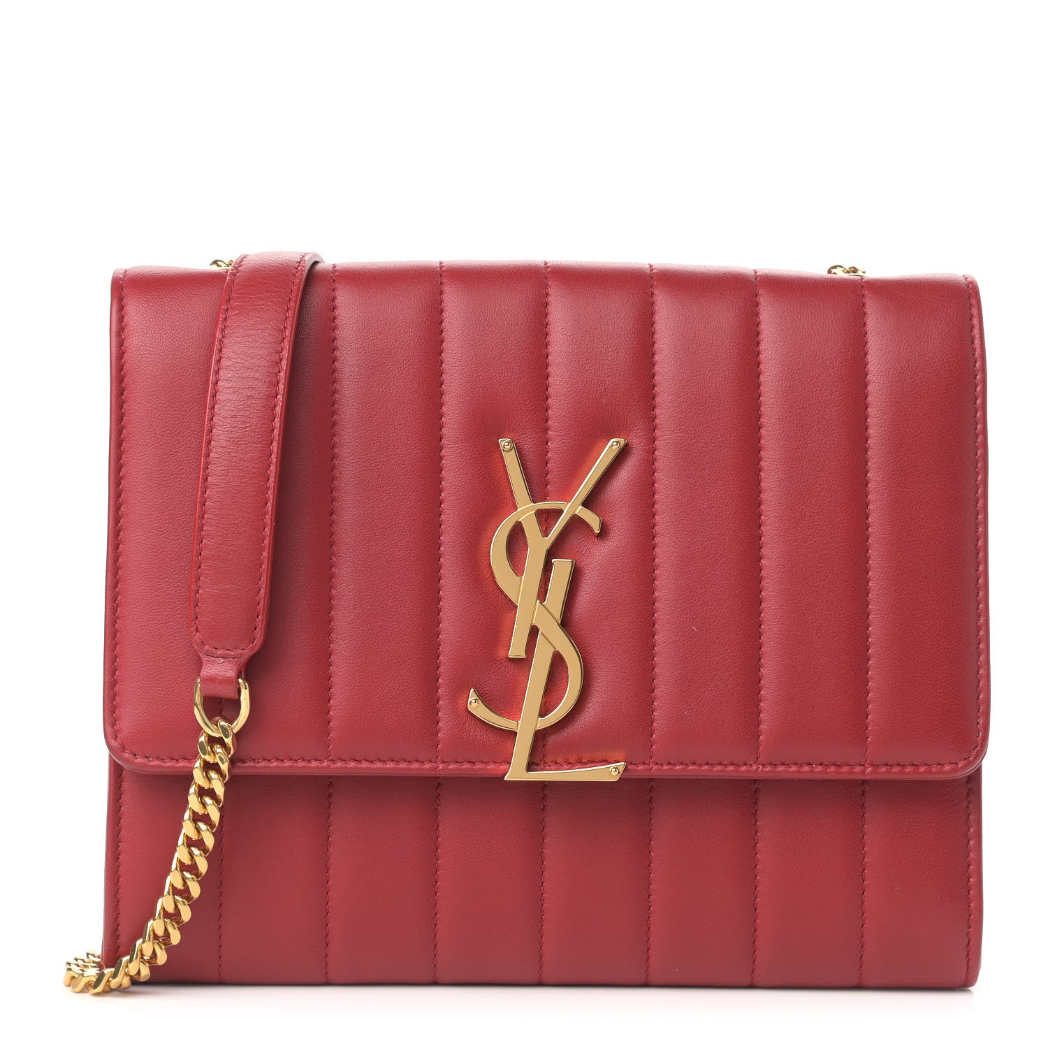 Saint Laurent Lambskin Matelasse Monogram Vicky Chain Wallet Rouge Eros 1 of 12