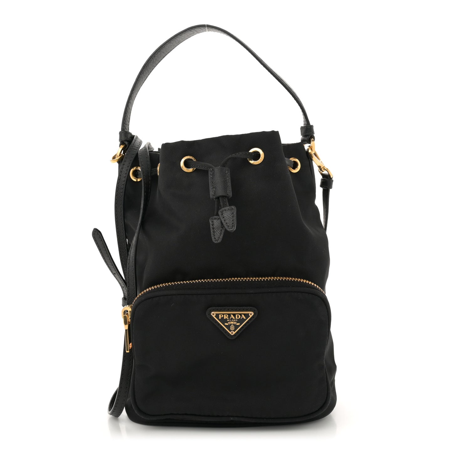 Nylon Vela Saffiano Mini Bucket Crossbody Bag Black