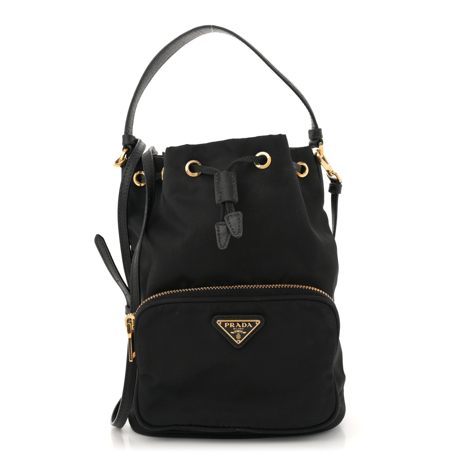 Prada Nylon Vela Saffiano Mini Bucket Crossbody Bag Black 1 of 10