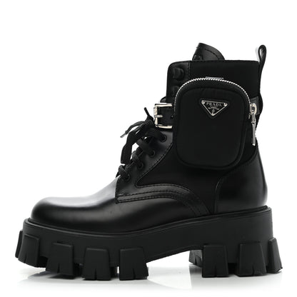 Prada Spazzolato Rois Nylon Metal Triangle Logo Monolith Pouch Pocket 55mm Boots 37 Black 1 of 9