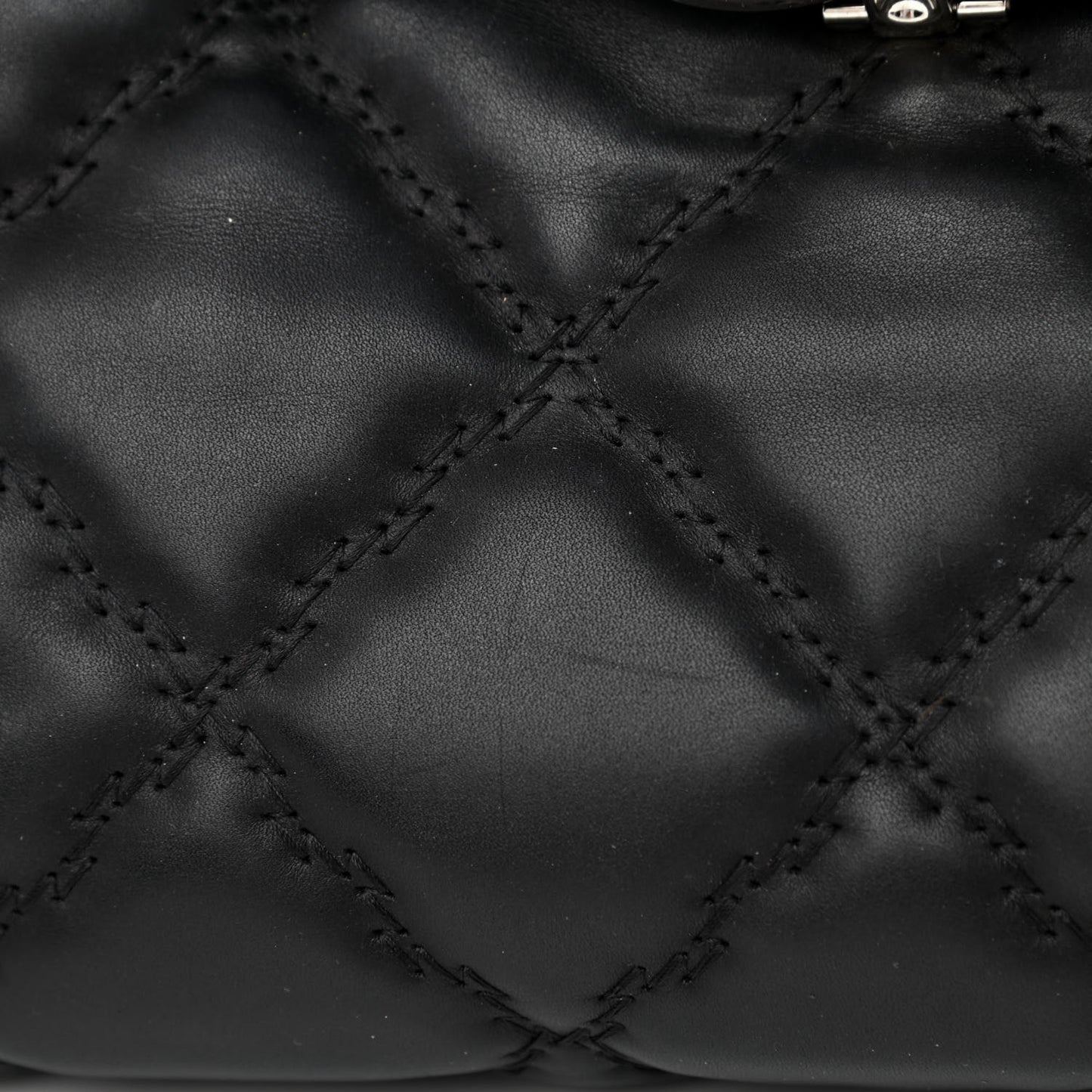 Calfskin Double Stitch Large Hamptons Flap Bag Black