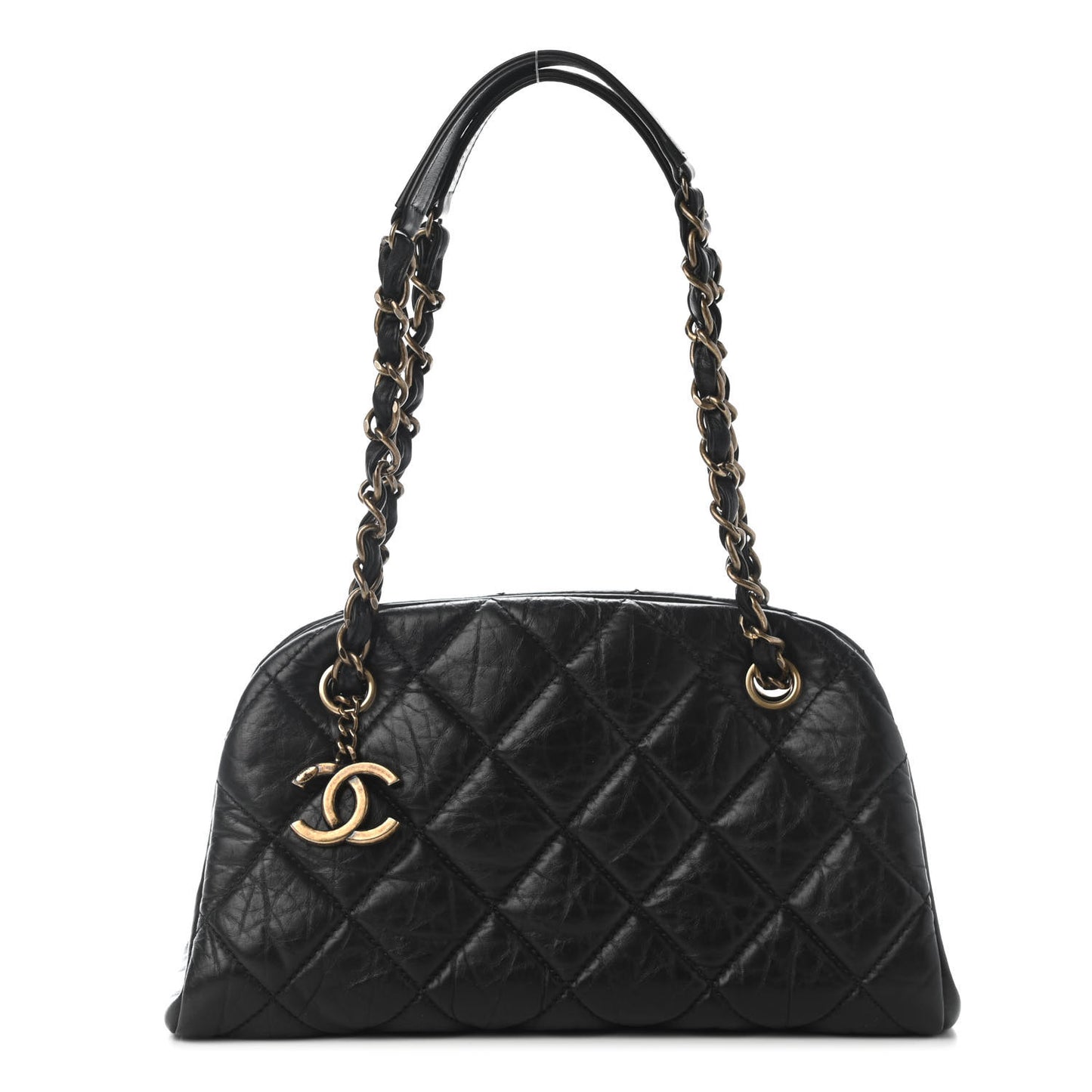 Aged Calfskin Quilted Small Just Mademoiselle Bowling Bag Black