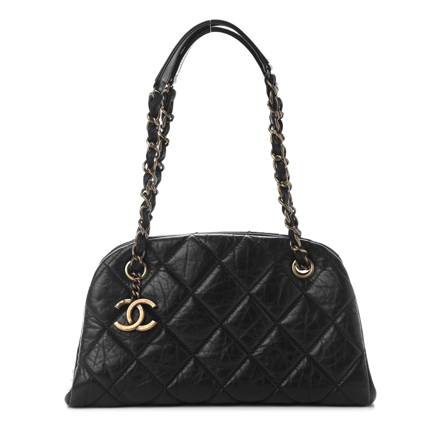 Chanel Aged Calfskin Quilted Small Just Mademoiselle Bowling Bag Black 1 of 9