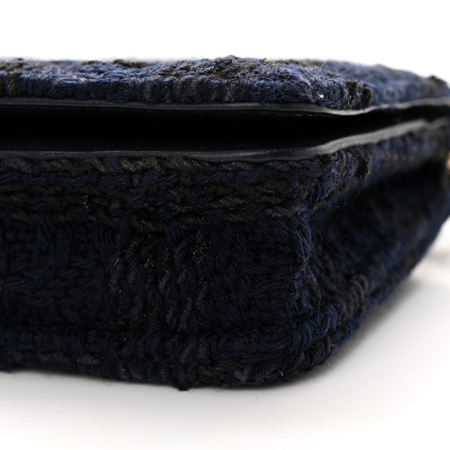 Tweed Shearling Quilted Chanel Wallet On Chain WOC Navy Black