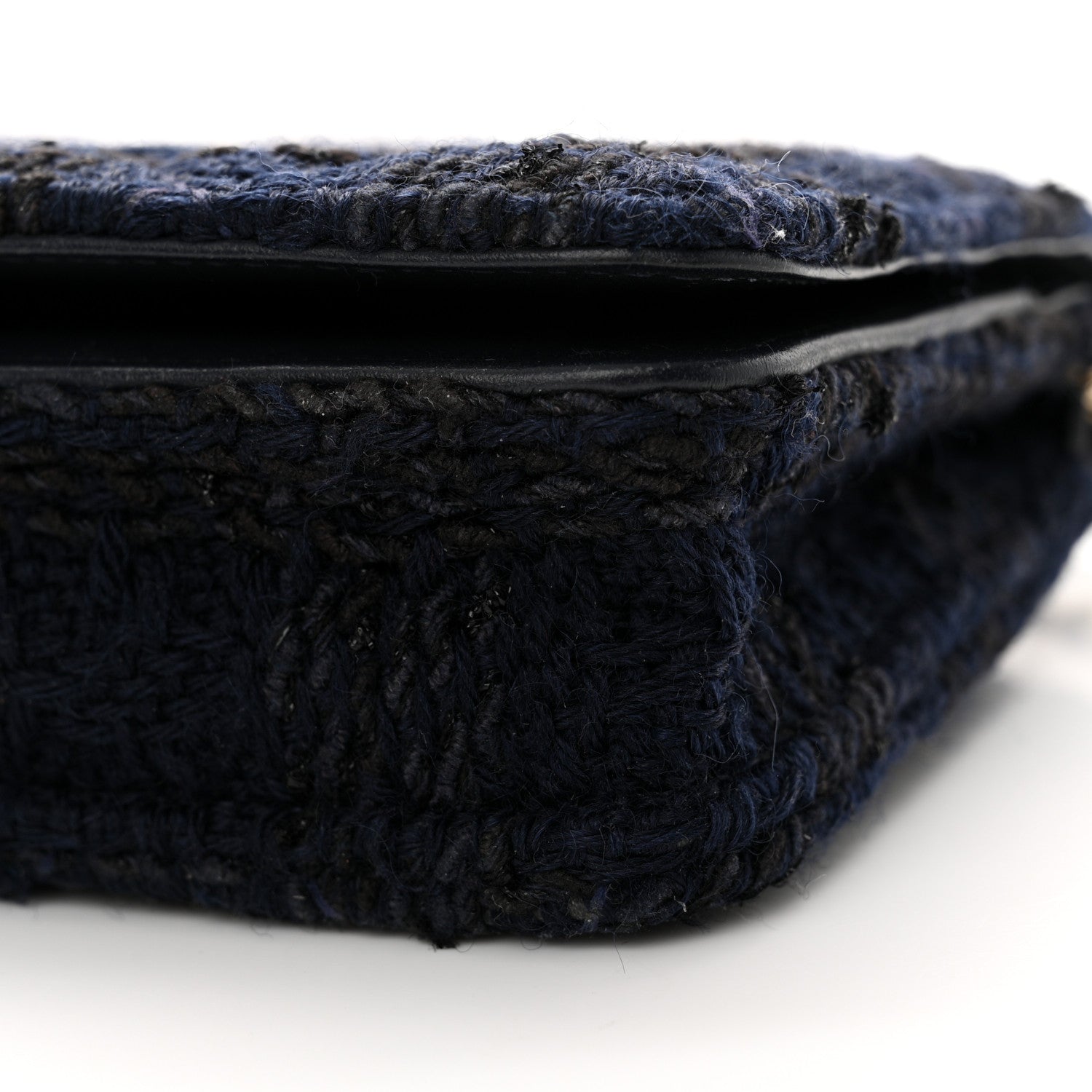 Chanel Tweed Shearling Quilted Chanel Wallet On Chain WOC Navy Black 11 of 16