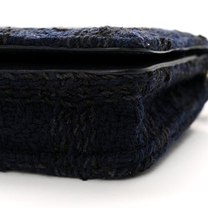 Chanel Tweed Shearling Quilted Chanel Wallet On Chain WOC Navy Black 11 of 16
