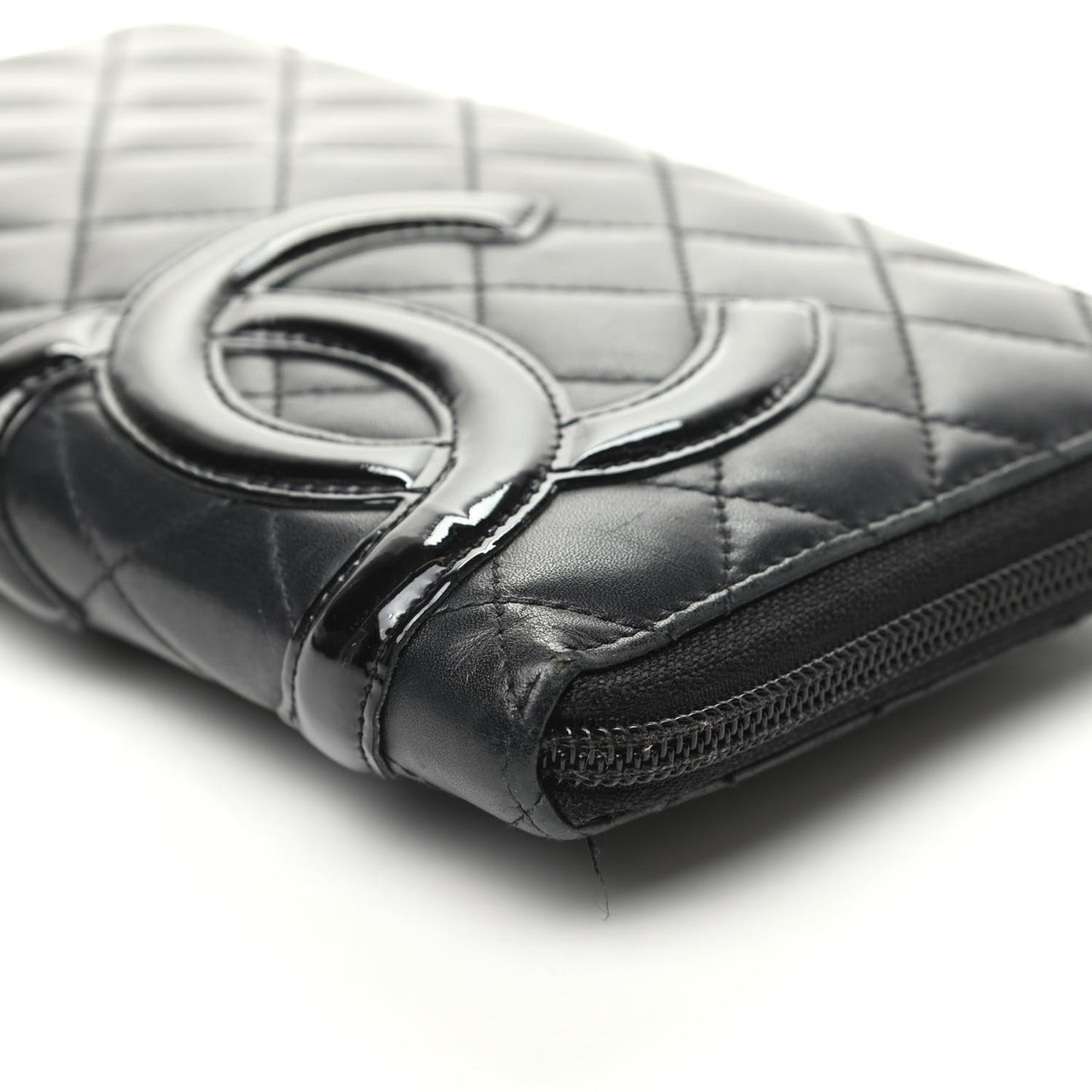 Calfskin Quilted Cambon Zip Around Organizer Wallet Black