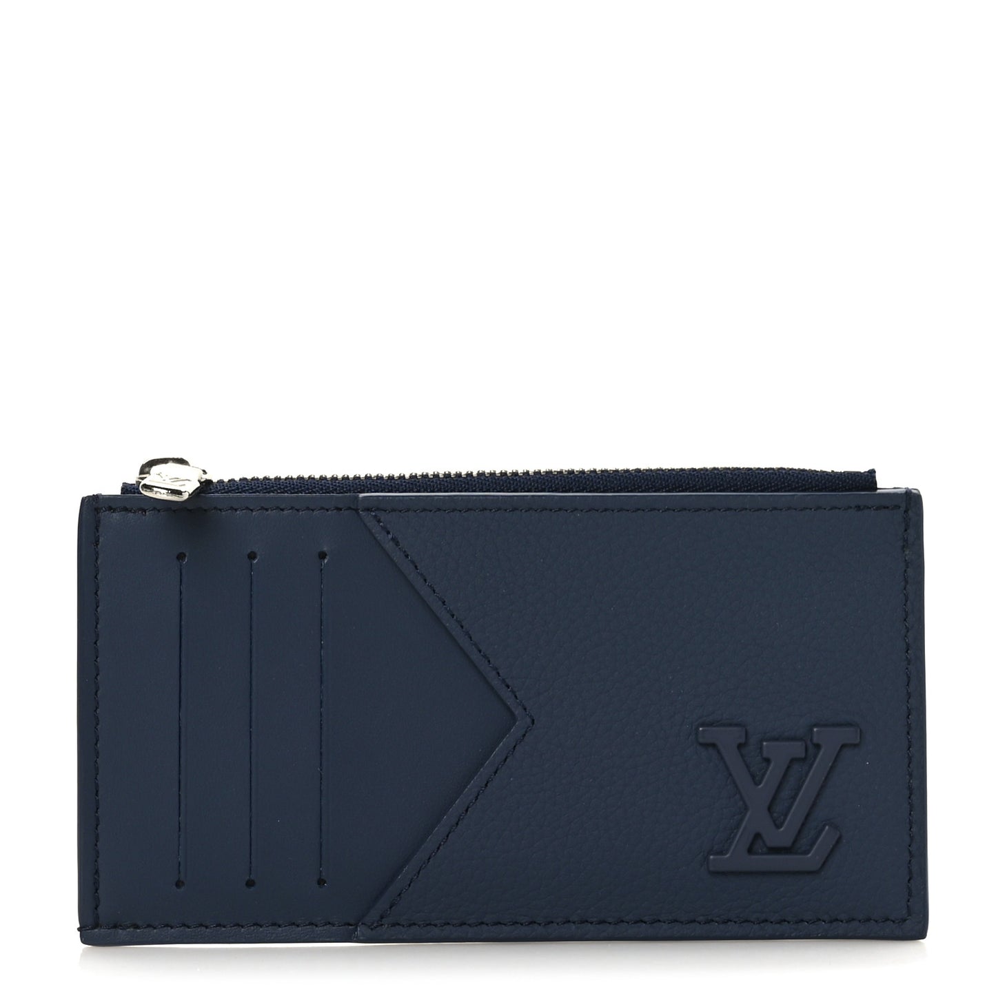 Calfskin Aerogram Coin Card Holder Navy Blue