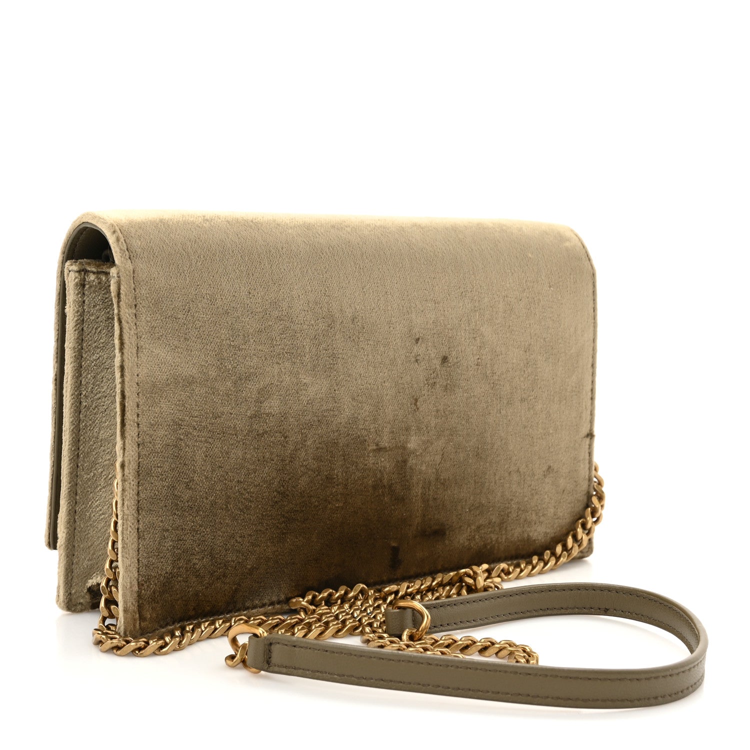 Saint Laurent Velvet Kate Tassel Chain Wallet Olive 3 of 11