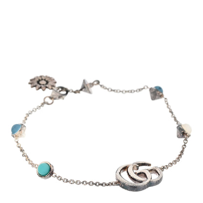 Gucci Sterling Silver Blue Topaz Mother of Pearl Resin Double G Flower Bracelet Turquoise 1 of 6