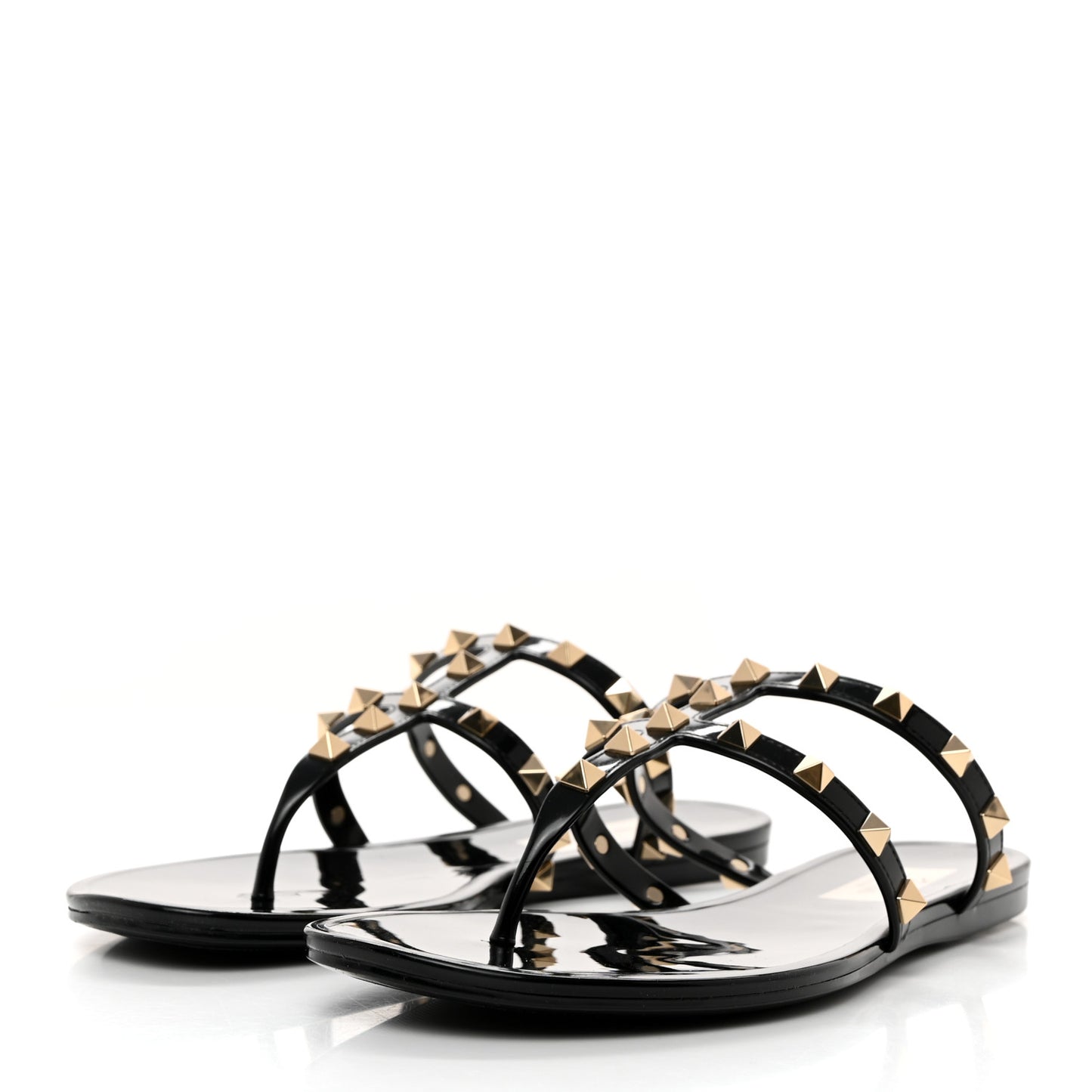 PVC Jelly Rockstud Caged Flat Thong Sandals 38 Black